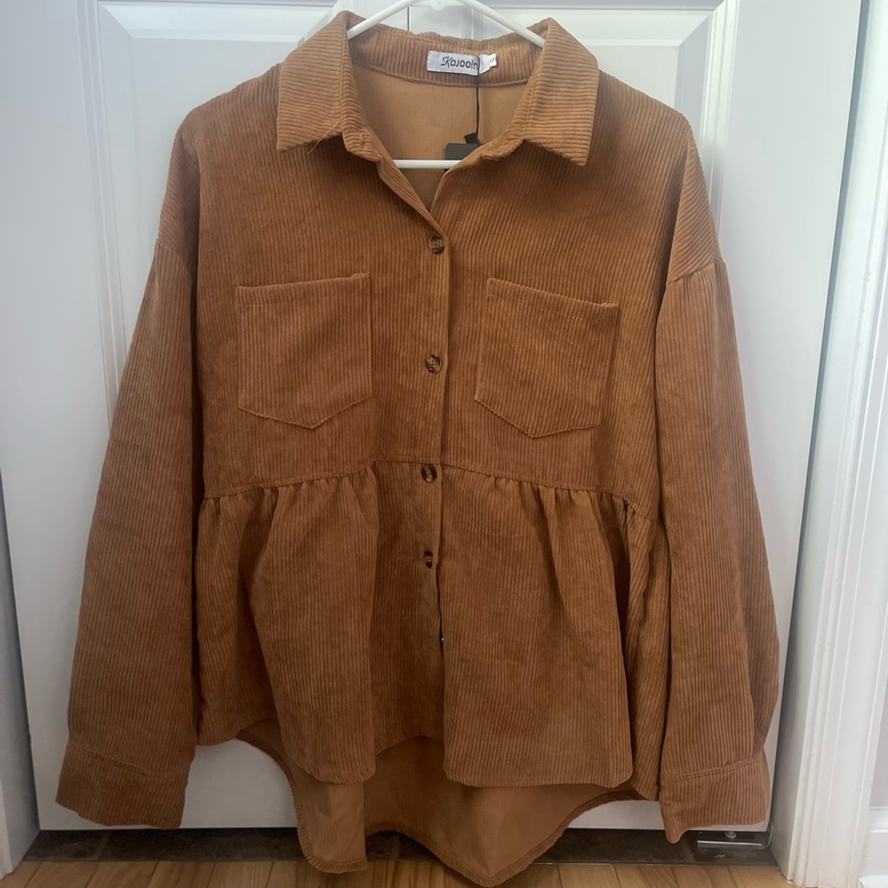 Corduroy Button-up Peplum Top